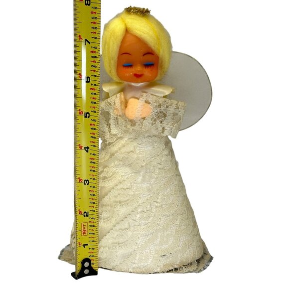 Angel Tree Topper Figurine Blonde Hair Lace Dress Cardboard Body Vintage MCM - Picture 4 of 7